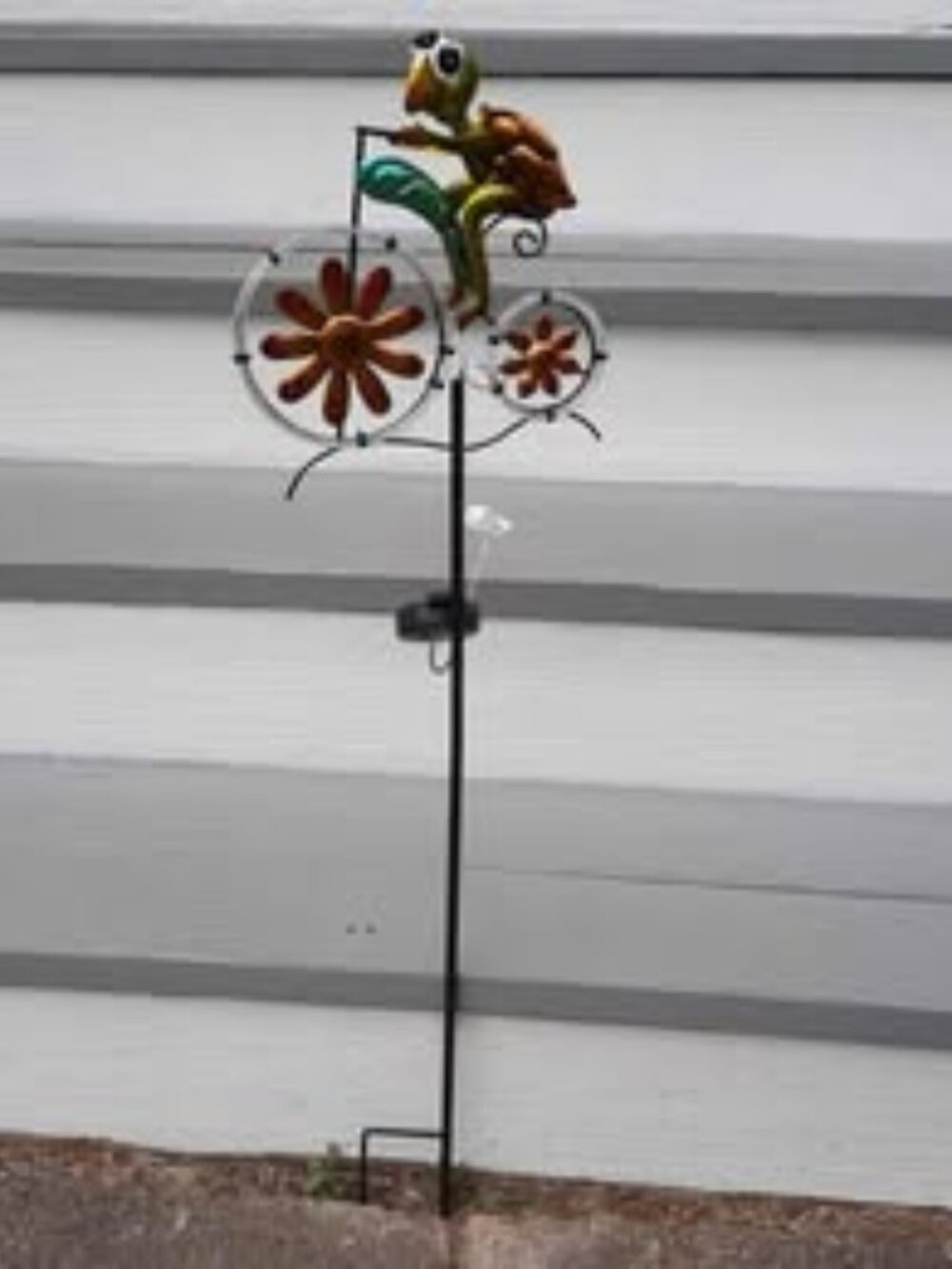 Turtle On Bike Lawn Garden Whimsical Yard Art Bicycle Outdoor Solar Light New
